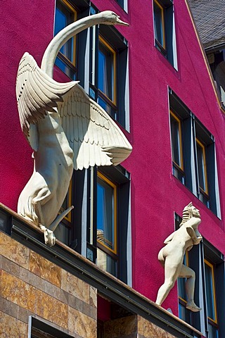 Sculpture of Leda and the Swan at the Cafe Leda coffee house, Horb am Neckar, Black Forest, Baden-Wuerttemberg, Germany, Europe