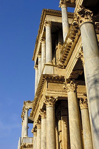 Ruins, theater in the old Roman city Emerita Augusta, Ruta de la Plata, Merida, Badajoz province, Spain, Europe