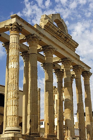 Ruins of Diana's temple, in the old Roman city Emerita Augusta, Merida, Badajoz province, Ruta de la Plata, Spain, Europe