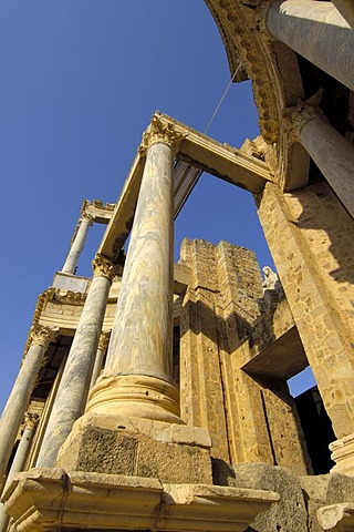 Ruins, theater in the old Roman city Emerita Augusta, Ruta de la Plata, Merida, Badajoz province, Spain, Europe