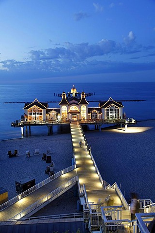 Beach and pier of Sellin, Ruegen island, Mecklenburg-Western Pomerania, Germany, Europe