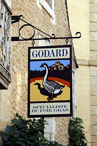 Goose, sign, foies gras pate shop, Sarlat, Aquitaine, Dordogne, France, Europe