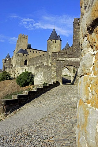 Medieval walled fortress city of Carcassonne, Aude, Languedoc-Roussillon, France, Europe