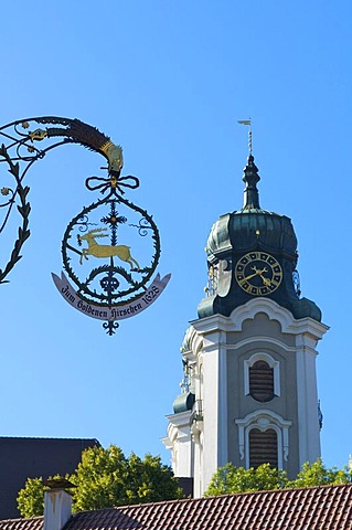 Hanging tavern sign in Lindenberg, Allgaeu, Bavaria, Germany, Europe