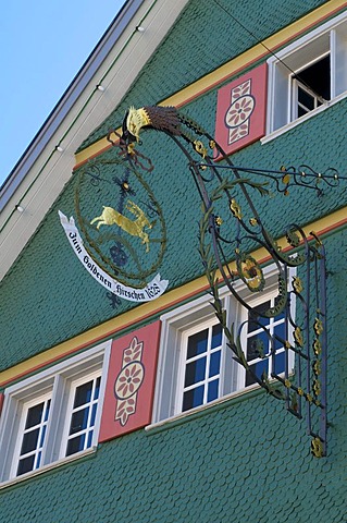 Hanging tavern sign in Lindenberg, Allgaeu, Bavaria, Germany, Europe