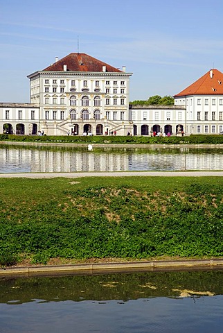 Schloss Nymphenburg palace, park at the Nymphenburger Schlosskanal palace canal, Neuhausen-Nymphenburg, Munich, Upper Bavaria, Bavaria, Germany, Europe