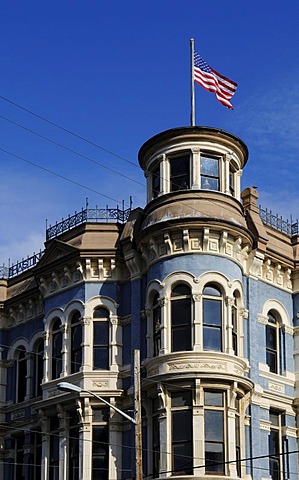 American flag on a building, Port Townsend, Washington State, USA