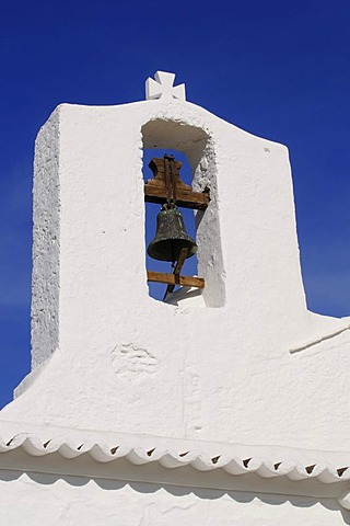 Bell tower, fortified church Parroquia de Sant Carles de Peralta, Ibiza, Pine Islands, Balearic Islands, Spain, Europe