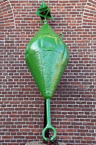 Buoy, fairway buoy, cone tonne, historic, green for starboard, Lifeboat Museum Dorus Rijkers, Den Helder, North Holland province, Netherlands, Netherlands, Europe