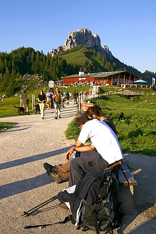 Tourists on the Kampenwand, Chiemgau, Upper Bavaria, Germany, Europe