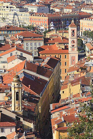 Old town with Chapelle de l'Annonciation church and the Palais Rusca palace, in the back the Place Massena square, Nice, Alpes Maritimes, Region Provence-Alpes-Cote d'Azur, Southern France, France, Europe