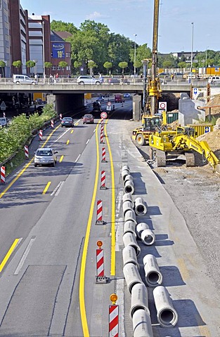 Construction site on the A59 motorway through Duisburg, North Rhine-Westphalia, Germany, Europe