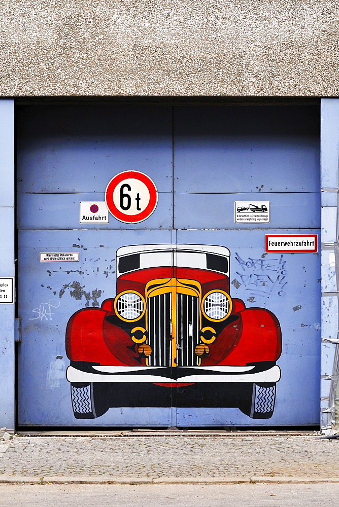 Garage exit with graffiti, Munich, Bavaria, Germany, Europe