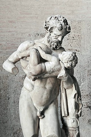 Fatherly Silenus with the young Dionysus, Glyptothek museum, Munich, Bavaria, Germany, Europe
