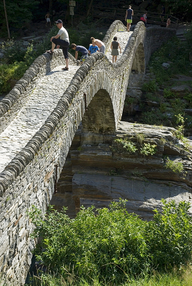 Roman bridge Ponte dei Salti in Lavertezzo, Ticino, Switzerland, Europe