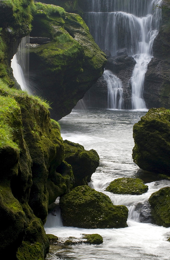 Waterfall at the Traunfall in Viecht, Upper Austria, Austria, Europe