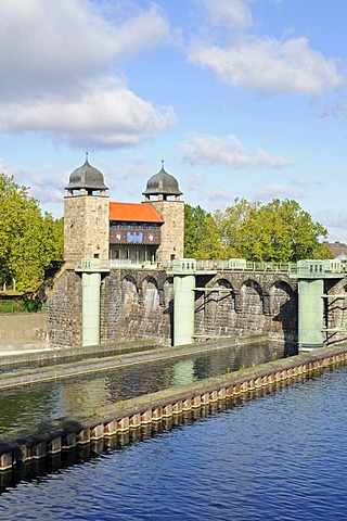 Old shaft lock, Henrichenburg boat lift, Schleusenpark, Waltrop Lock Park, Westphalian Industrial Museum, Route of Industrial Heritage, Dortmund Ems Canal, Waltrop, North Rhine-Westphalia, Germany, Europe