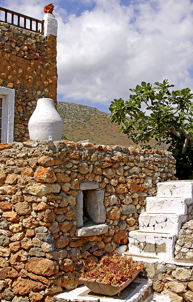 Main building, stairs, Lychnostatis Open Air Museum, Museum of the traditional Cretan life, Hersonissos, Crete, Greece, Europe