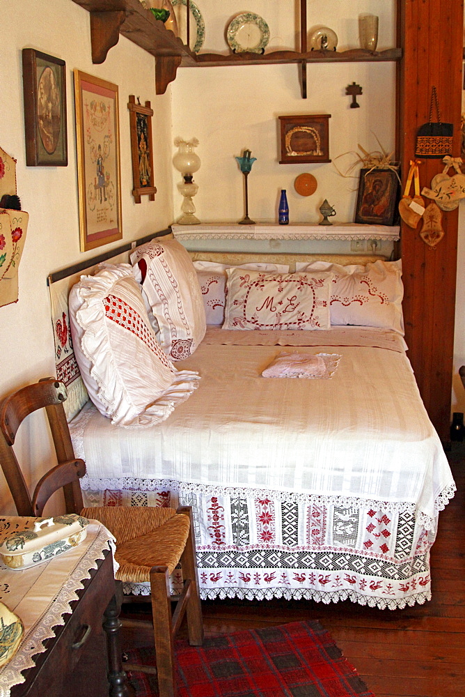 Wedding bed, Lychnostatis Open Air Museum, Museum of the traditional Cretan life, Hersonissos, Crete, Greece, Europe