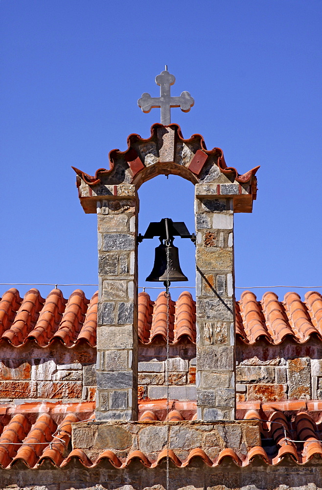 Bell tower, church, mountain village of Axos, Crete, Greece, Europe