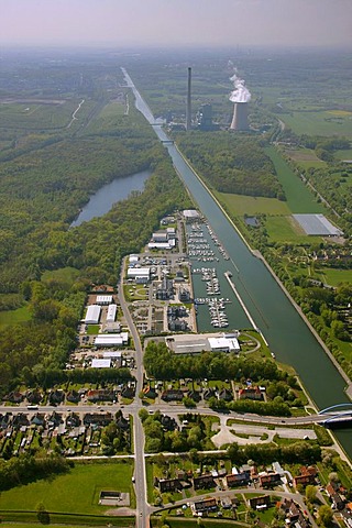 Aerial photo, marina, Datteln-Hamm Canal, harbour, inland waterways, Bergkamen, Ruhr area, North Rhine-Westphalia, Germany, Europe