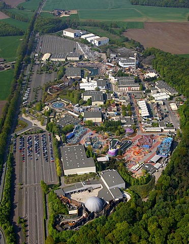 Aerial photo, Movie Park amusement park, Kirchhellen, Bottrop, Ruhr area, North Rhine-Westphalia, Germany, Europe