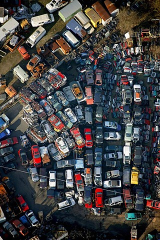 Aerial photo, Carolinenglueck industrial area, Hordel car wrecking yard, Bochum, Ruhr area, North Rhine-Westphalia, Germany, Europe