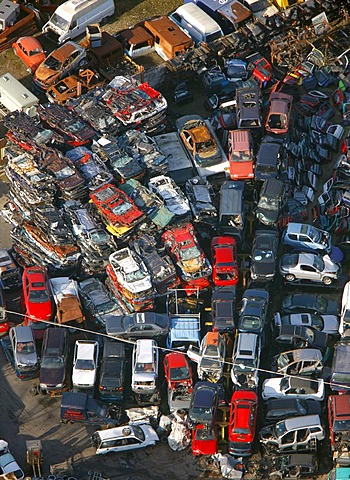 Aerial photo, Carolinenglueck industrial area, Hordel car wrecking yard, Bochum, Ruhr area, North Rhine-Westphalia, Germany, Europe