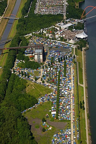 Aerial photo, Rock Hard Festival, BuGa Grounds, Ge-Horst, Rhein-Herne Canal, Buer, Gelsenkirchen, Ruhr area, North Rhine-Westphalia, Germany, Europe