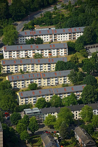 Aerial photo, Schaffrath Solar Village, Hegerothstrasse, F & S solar concept, Buer, Gelsenkirchen, Ruhr area, North Rhine-Westphalia, Germany, Europe