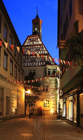 Marktstrasse street, in the back the old town hall, today public library, Oehringen, Hohenlohe, Baden-Wuerttemberg, Germany, Europe