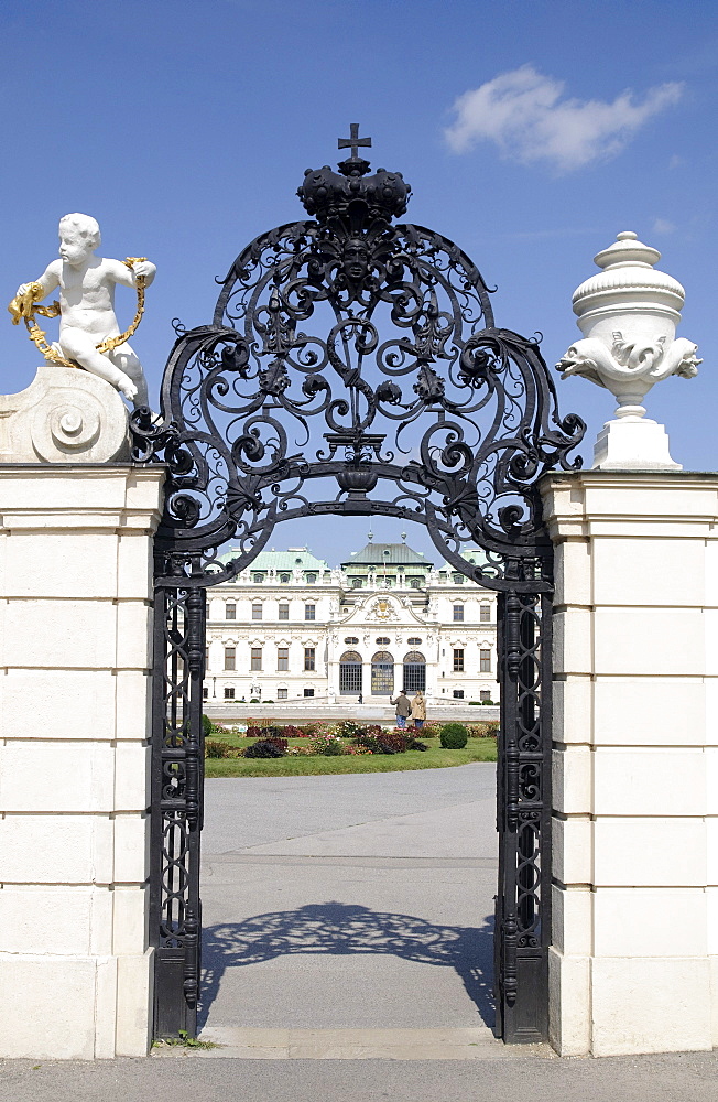 Wrought iron gate at the entrance to Schloss Belvedere Palace, Upper Belvedere, Vienna, Austria, Europe