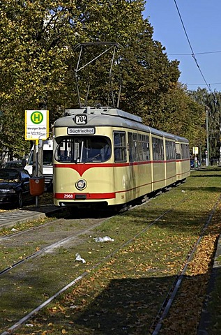 Rheinbahn Tram Type GT8, at terminus Derendorf Nord, Duesseldorf, North Rhine-Westphalia, Germany, Europe