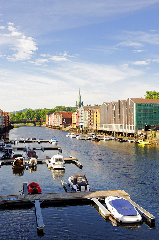 Former trading houses at the Kjopmannsgata on the river Nidelva, Trondheim, Norway, Scandinavia, Europe