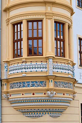 Schuetzhaus building, Renaissance oriel, Neumarkt square, historic town centre, Dresden, Saxony, Germany, Europe