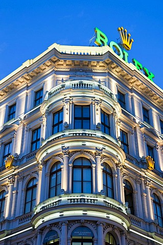 Illuminated building, Kaerntner Strasse, Vienna, Austria, Europe
