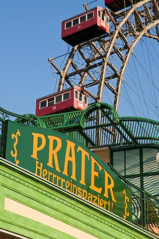 Wiener Riesenrad, Viennese giant ferris wheel, Volks-Prater amusement park, Vienna, Austria, Europe