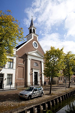 Church along the canal, Edam, Holland, Netherlands, Europe