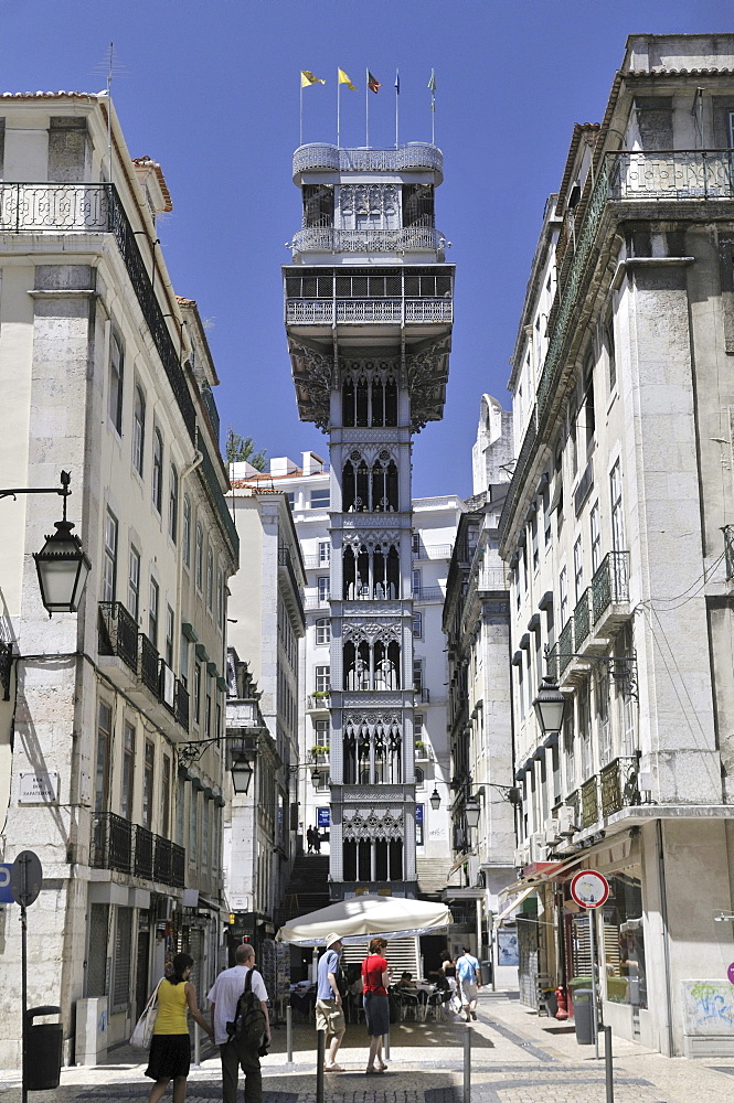 Elevator, Elevador de Santa Justa or Elevador do Carmo, connecting the districts of Baixa and Chiado, Lisbon, Portugal, Europe