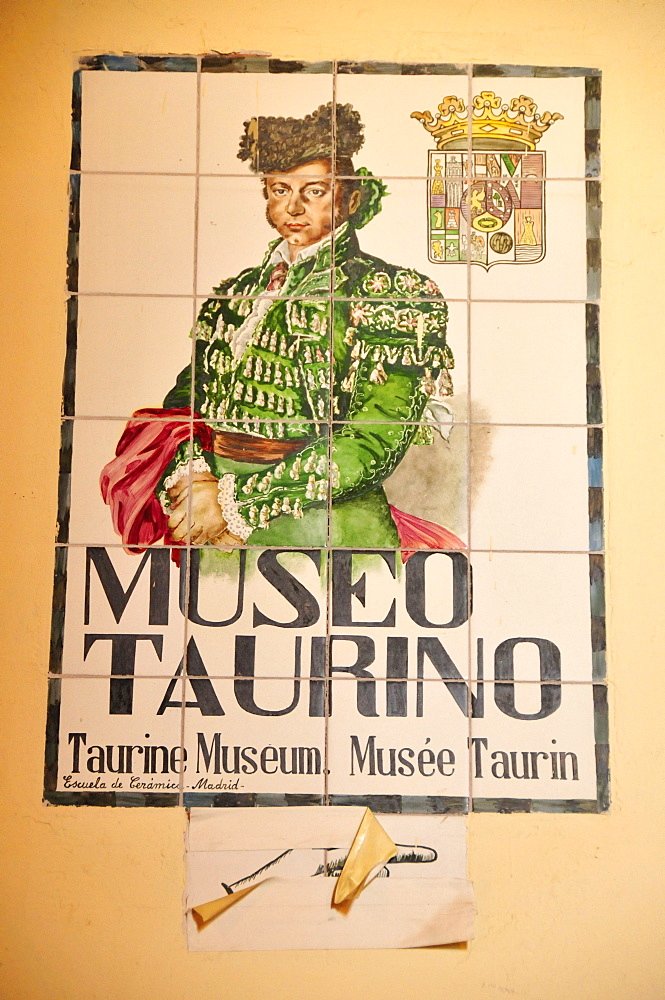 Wall tiles at the Museo Taurino, bullfighting museum in Las Ventas Bullring, Madrid, Spain, Iberian Peninsula, Europe