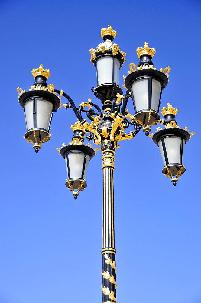 Gilded street lanterns on the grounds of the Palacio Real, Royal Palace, Madrid, Spain, Iberian Peninsula, Europe