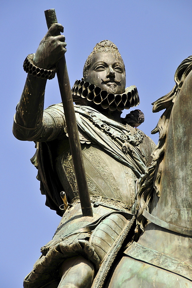 Equestrian statue of Phillip III on the Plaza Mayor square, Madrid, Spain, Iberian Peninsula, Europe