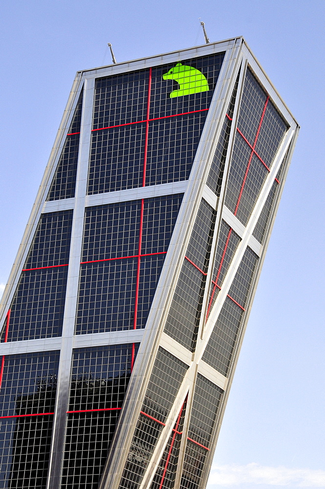 One of the Kio Towers, Torres Kio or Puerta de Europa, Plaza Castilla, Madrid, Spain, Iberian Peninsula, Europe