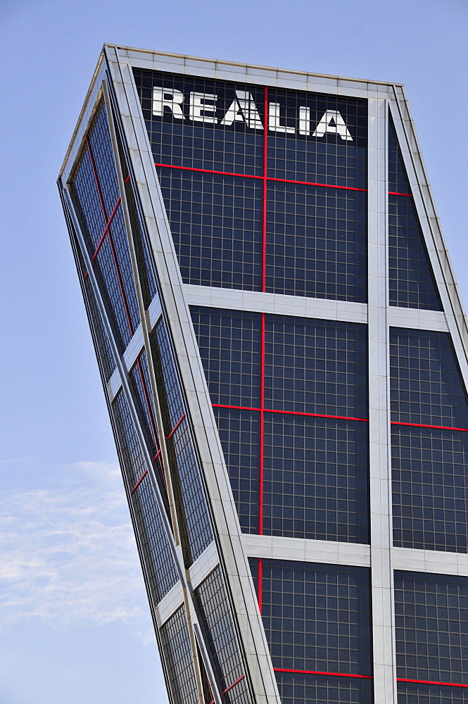 One of the Kio Towers, Torres Kio or Puerta de Europa, Plaza Castilla, Madrid, Spain, Iberian Peninsula, Europe