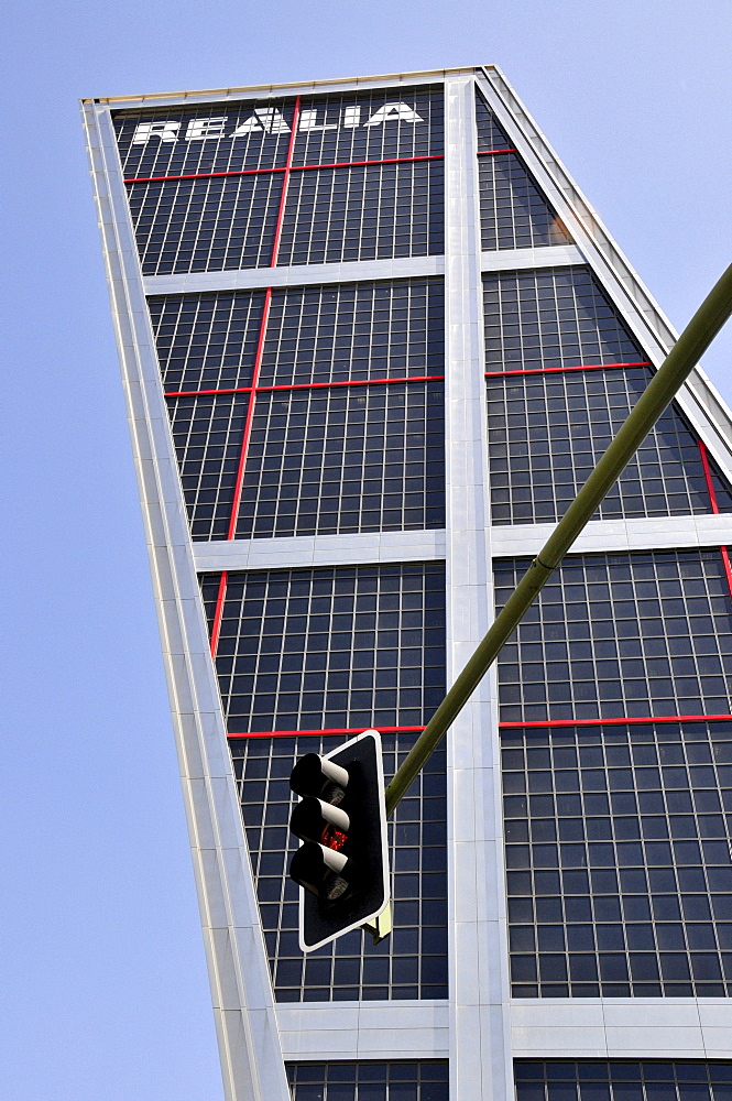 One of the Kio Towers, Torres Kio or Puerta de Europa, Plaza Castilla, Madrid, Spain, Iberian Peninsula, Europe