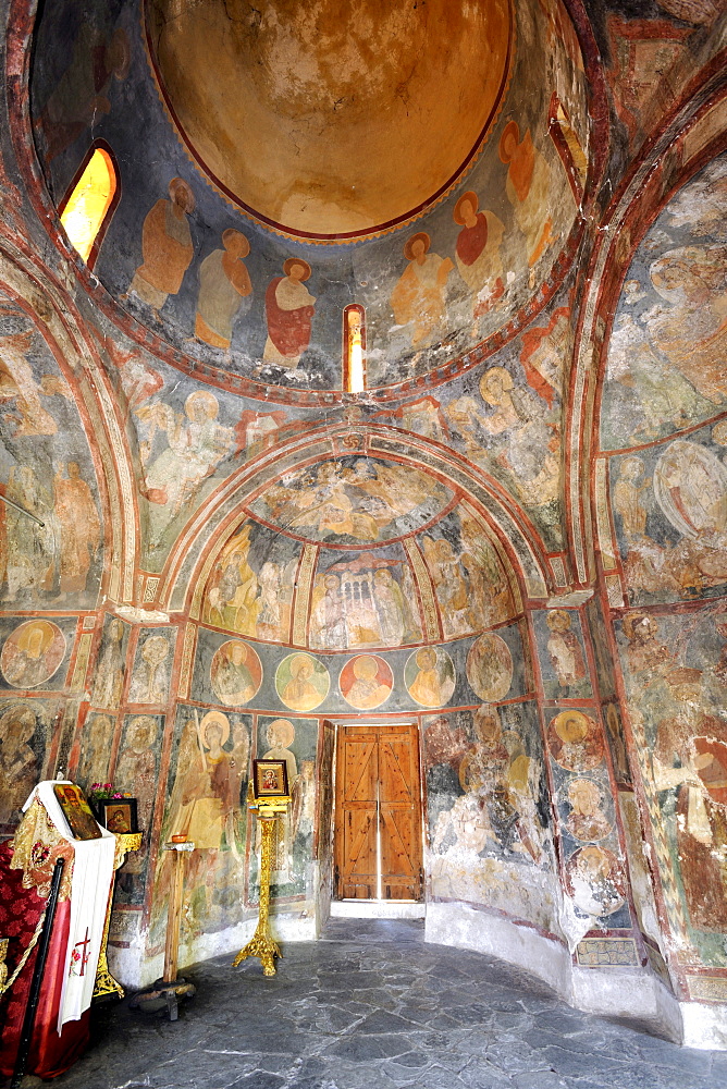 Byzantine frescoes, ca. 1500, in the church of Agios Nikolaos Fountoukli, Rhodes, Greece, Europe