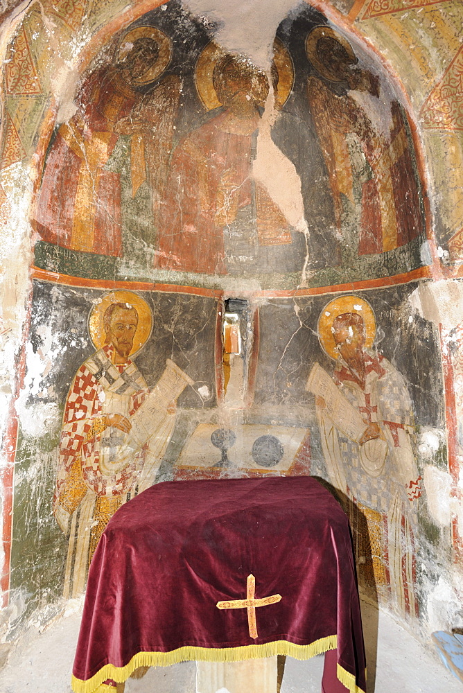 Frescoes of Christ with the archangels, 14th to 15th century, Agios Thomas church, Rhodes, Greece, Europe