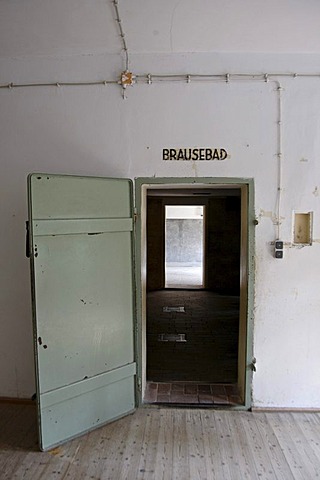 Large crematorium, gas chambers disguised as showers, Dachau Concentration Camp Memorial Site, Dachau, Bavaria, Germany, Europe