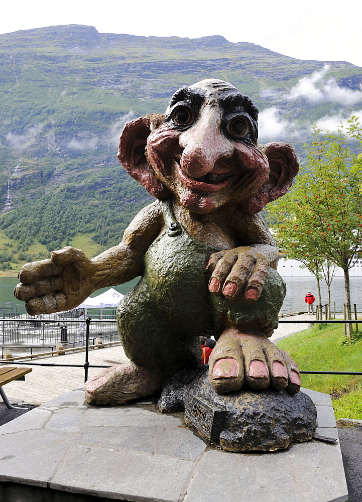 Troll in the port of Geiranger, Geirangerfjord, Norway, Scandinavia, Northern Europe, Europe