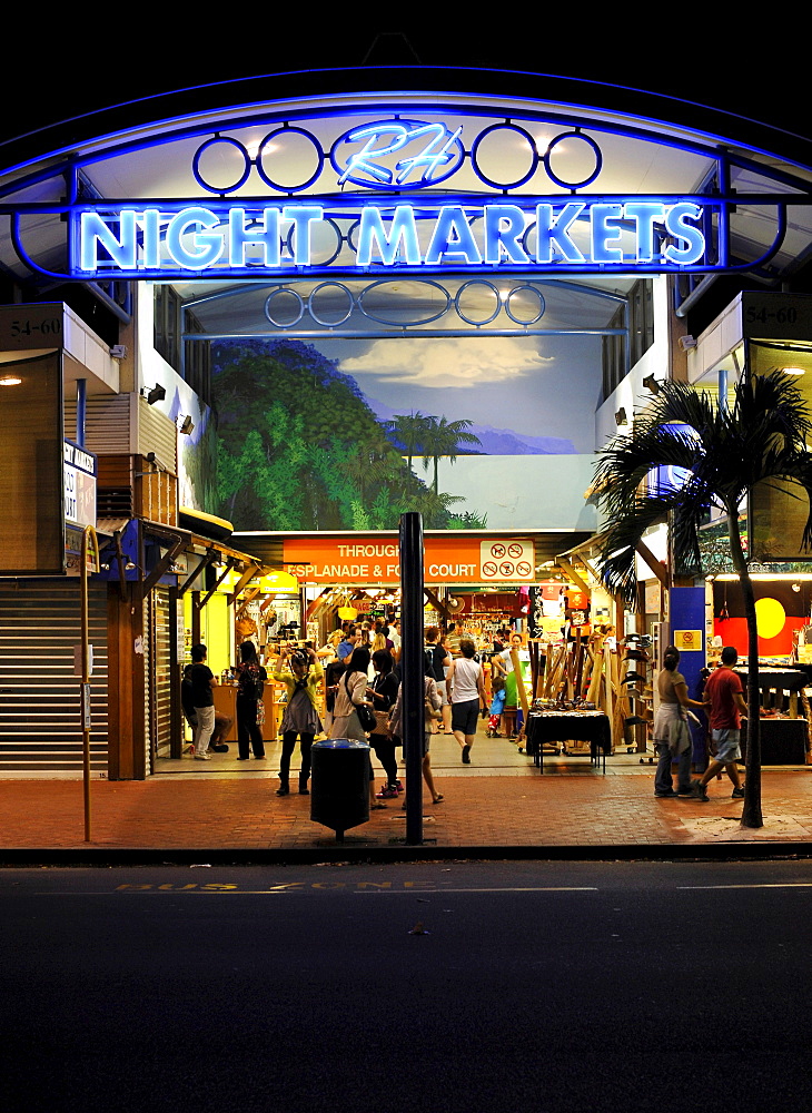 Night scene Night Markets, shopping mall, Cairns, Queensland, Australia